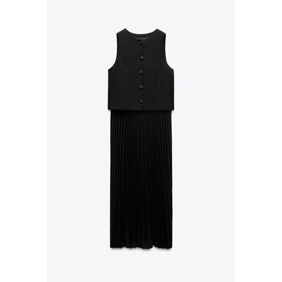 Zara Dresses & Skirts - Zara | Pleated Combination Midi Dress – Black (Size M)